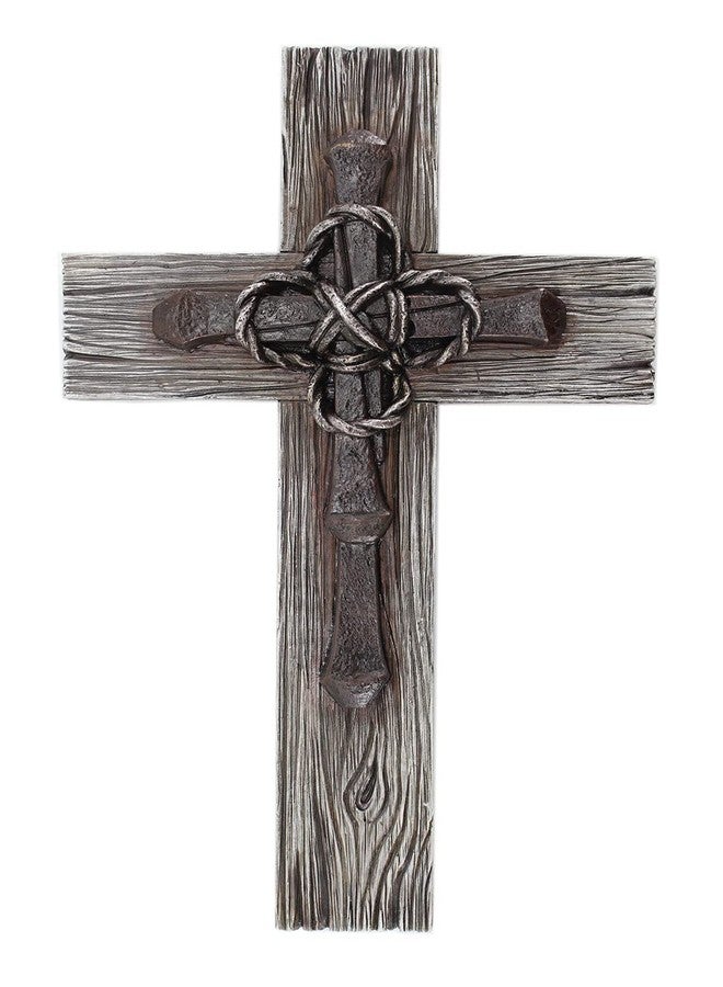 Comfy Hour Faith and Hope Collection Faux Wood Design Industrial Style, Nail and Wire Wall Cross, Brown - Image 1